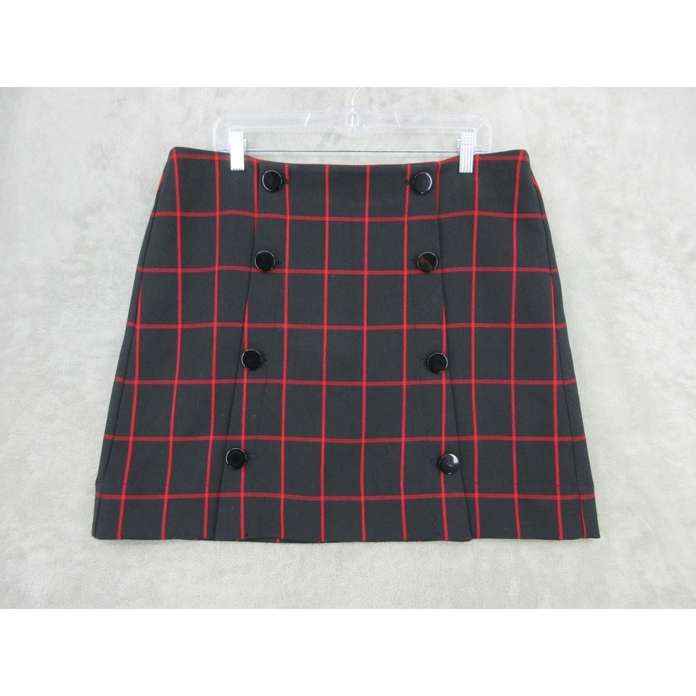 LOFT Skirt Women 14 Button Plaid Mini Preppy Academia Office Career‎ Lined Zip